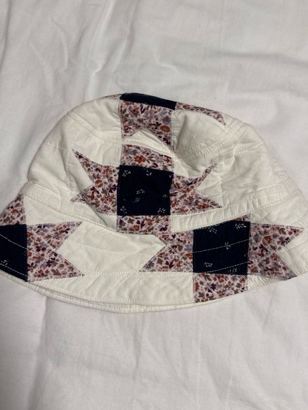 Madewell White Bucket Hat with Navy and Floral Patchwork